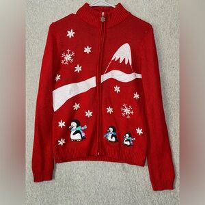 B. Moss Christmas Sweater Size Small Skating Penguins Snowflakes